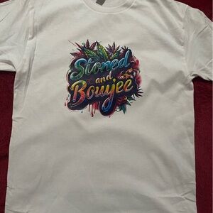 White Short Sleeve Tee with Vibrant Graphic Design
